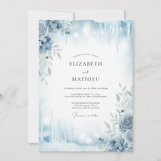 Icy Silver Leaf Wedding Invitation (Front)