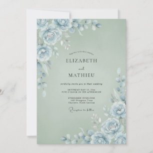 Icy Silver Ranunculus Eucalyptus Wedding Invitation