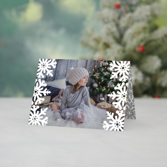 Icy Snowflakes Custom Photo Christmas Foil Holiday Card (Holiday In Situ)