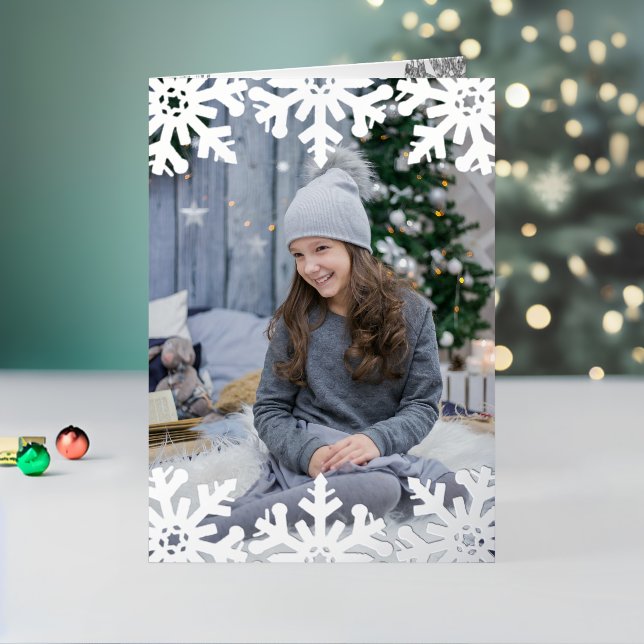Icy Snowflakes Custom Photo Foil Holiday Card (Holiday In Situ 2)