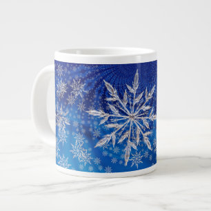 Icy Snowflakes on Blue Large Coffee Mug