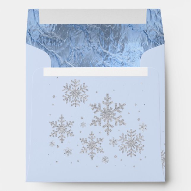 Icy Snowflakes Winter Custom Wedding Envelope (Back (Bottom))