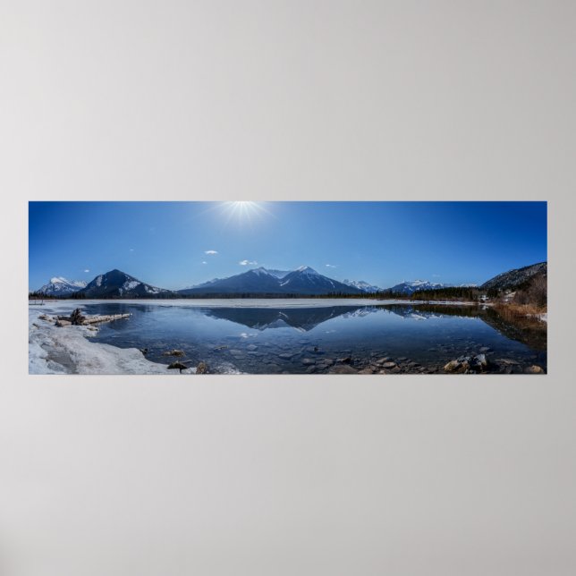  Icy Vermilion Lake Mountain Reflection Panorama Poster (Front)