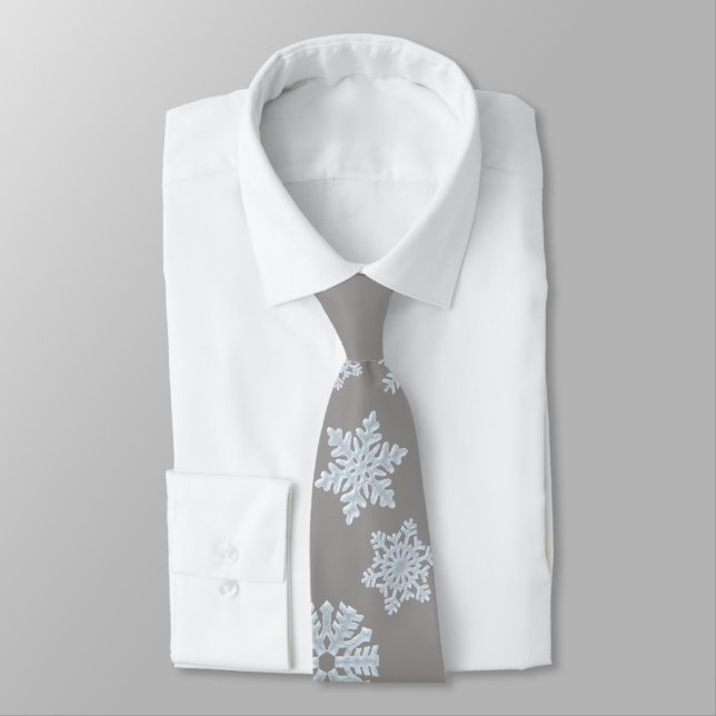 Icy White Frozen Snowflake Elegant Christmas Gray Tie (Tied)