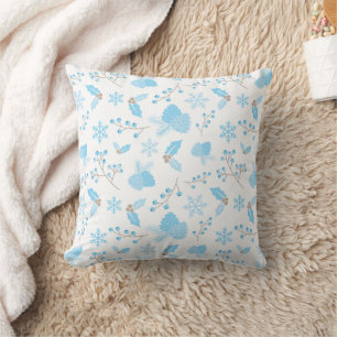 Icy Winter Mistletoe Pinecone and Snowflakes White Cushion