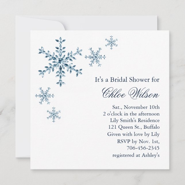 Icy Winter Snowflake Bridal Shower Invitation (Front)