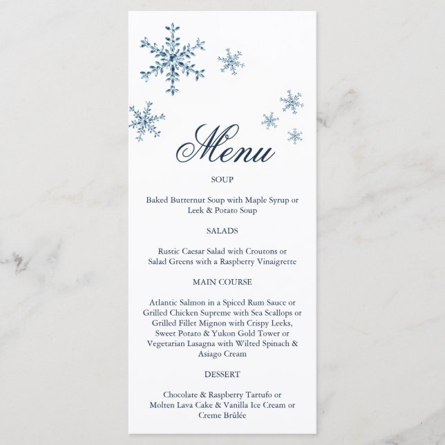 Icy Winter Snowflake Menu (Front)