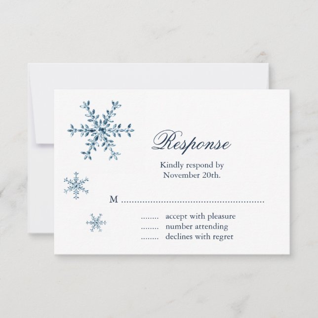 Icy Winter Snowflake Wedding RSVP Card (Front)