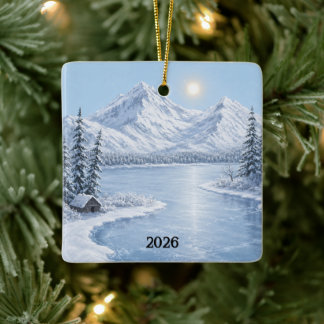 Icy Winter Square Ceramic Ornament