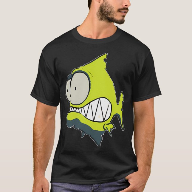 id53-7 Yellow Piranha, Fish, Cute Fish, Funny Fish T-Shirt (Front)
