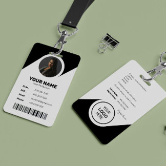 ID Barcode Employee Photo Black Modern Minimal Badge