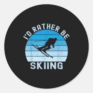 I'd be skiing retro vintage skier ski men dad boys classic round sticker