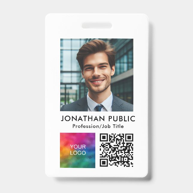 ID Card Employee Photo Company Logo QR Code Badge (Front)