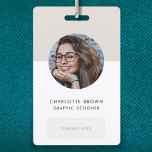 ID Card Modern Minimalist Gray Photo Name Logo ID Badge<br><div class="desc">Simple, stylish corporate ID badge which can easily be personalized with your employee's ID photo, name, position, company logo, business details and QR code or barcode. The stylish design features modern minimalist typograhy and a block banner in stone gray to stand out from the crowd. The image shown is for...</div>