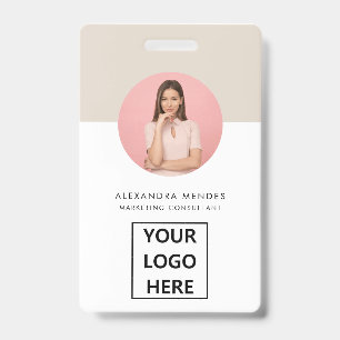 ID Card Modern Minimalist Grey Photo Name Logo Badge