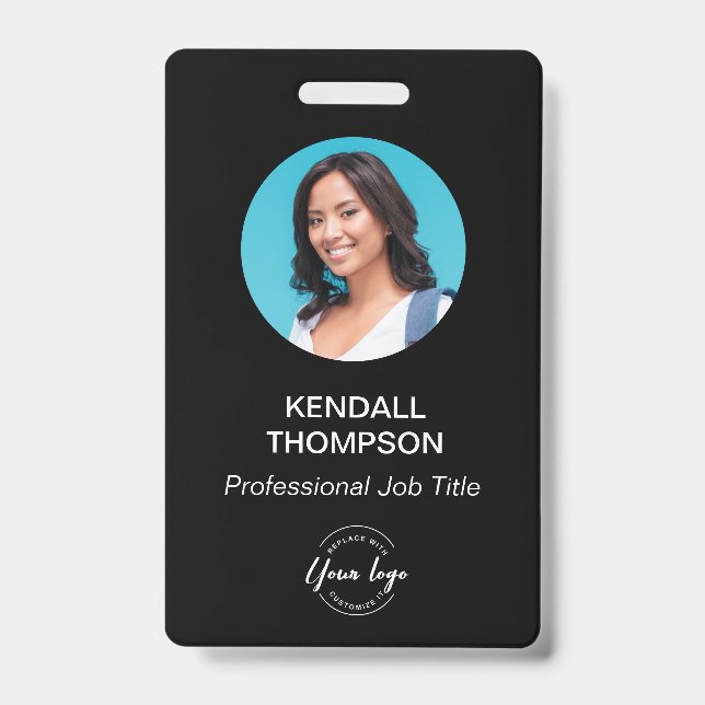 ID card simple modern black white Custom photo  Badge (Front)