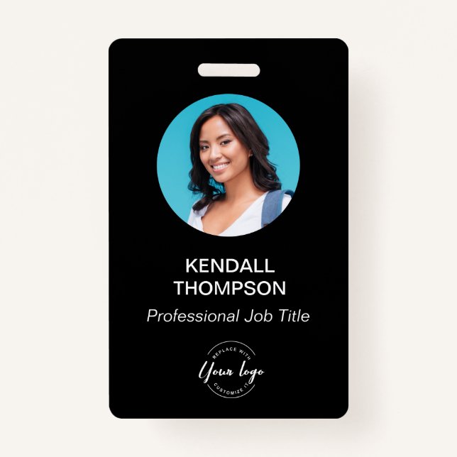 ID card simple modern black white Custom photo  ID Badge (Front)