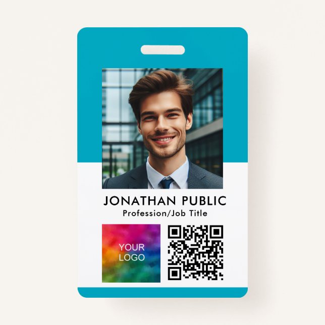 ID Card Upload Your Photo Company Logo QR Code ID Badge (Front)