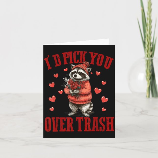 I'd Ck You Over Trash Funny Raccoon Retro Valentin Card (Front)