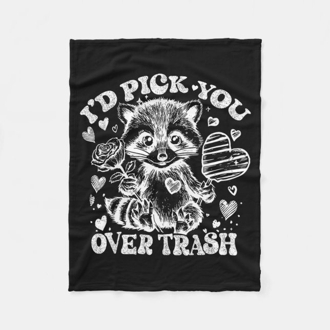 I'd Ck You Over Trash Funny Raccoon Retro Valentin Fleece Blanket (Front)