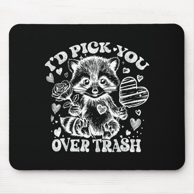 I'd Ck You Over Trash Funny Raccoon Retro Valentin Mouse Mat (Front)