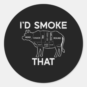 Id Grill That Cow Beef Meat Chart Bbq Barbecue Gri Classic Round Sticker