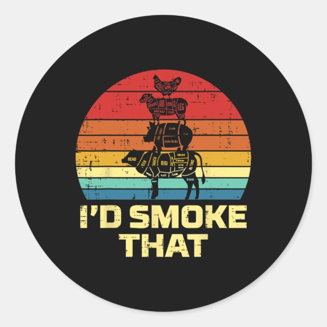 Id Grill That Retro Bbq Barbecue Grill Meat Lover  Classic Round Sticker (Front)