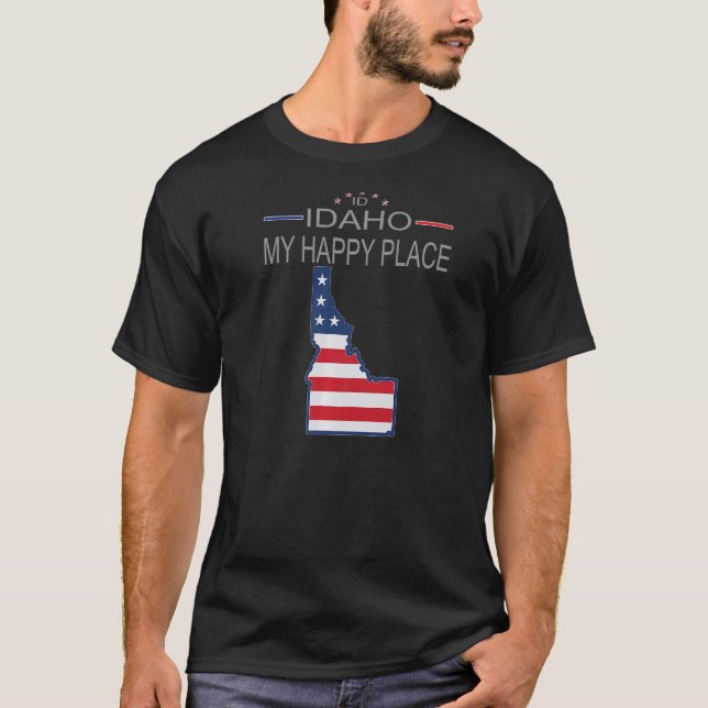 ID Idaho My Happy Place  USA States Flag Map Premi T-Shirt (Front)