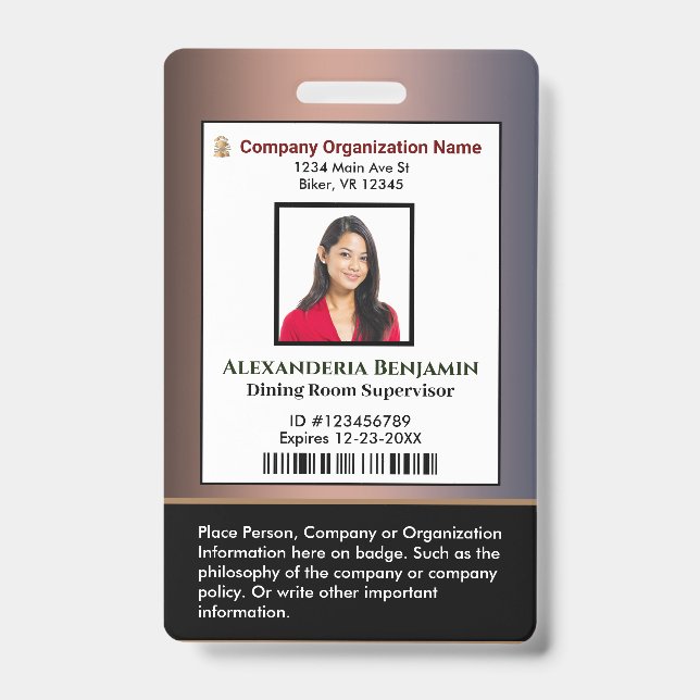 ID Identification Card Bar Code Photo Badge (Front)