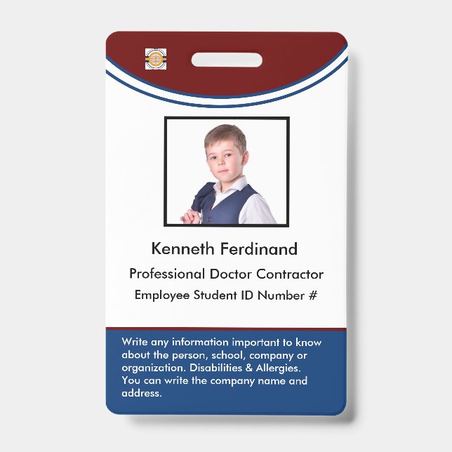 ID Identification Card Bar Code Photo Employee Badge (Front)