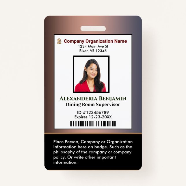 ID Identification Card Bar Code Photo ID Badge (Front)