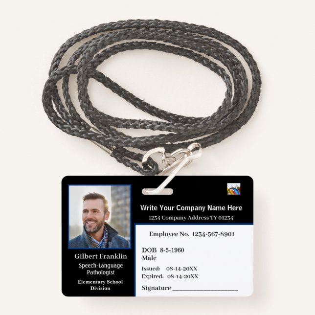 ID Identification Card Bar Code Photo ID Badge (Front with Lanyard)