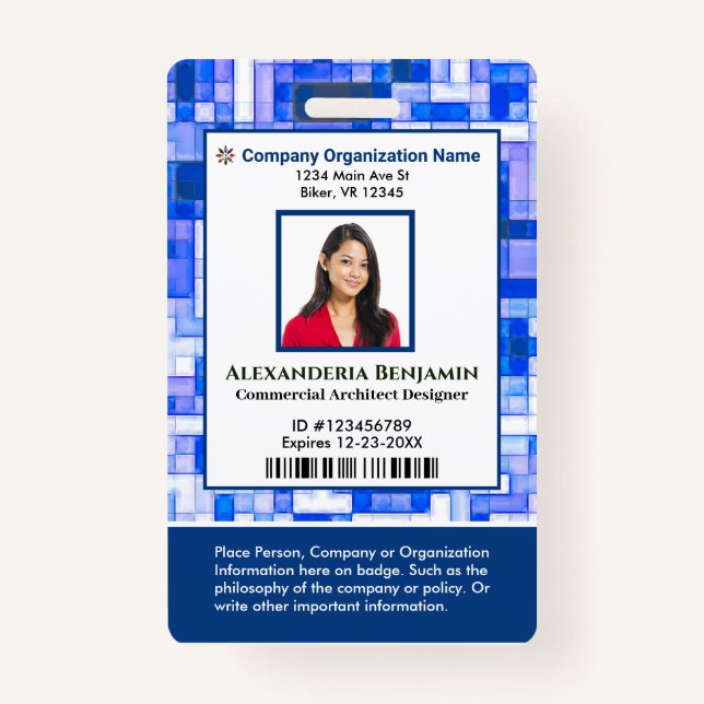 ID Identification Card Bar Code Photo Modern ID Badge (Front)