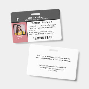 ID Identification Card Bar Code Student School Badge