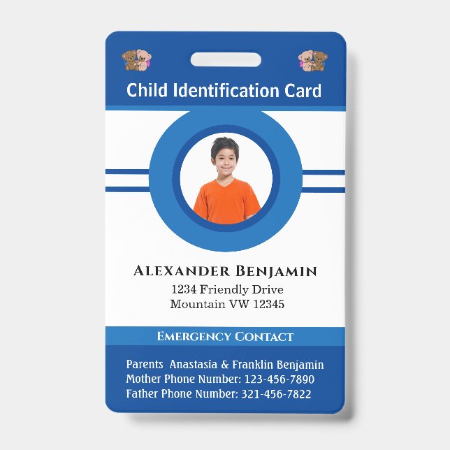 Id Identification Card Boy Girl Child Photo Custom Badge (Front)