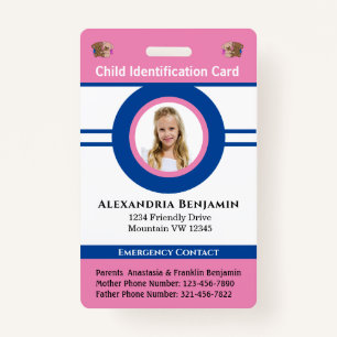 Id Identification Card Boy Girl Child Photo Custom ID Badge