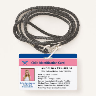 Id Identification Card Boy Girl Child Photo Custom ID Badge