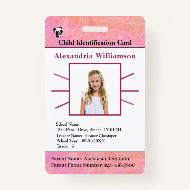 Id Identification Card Boy Girl Child Photo Custom ID Badge (Front)