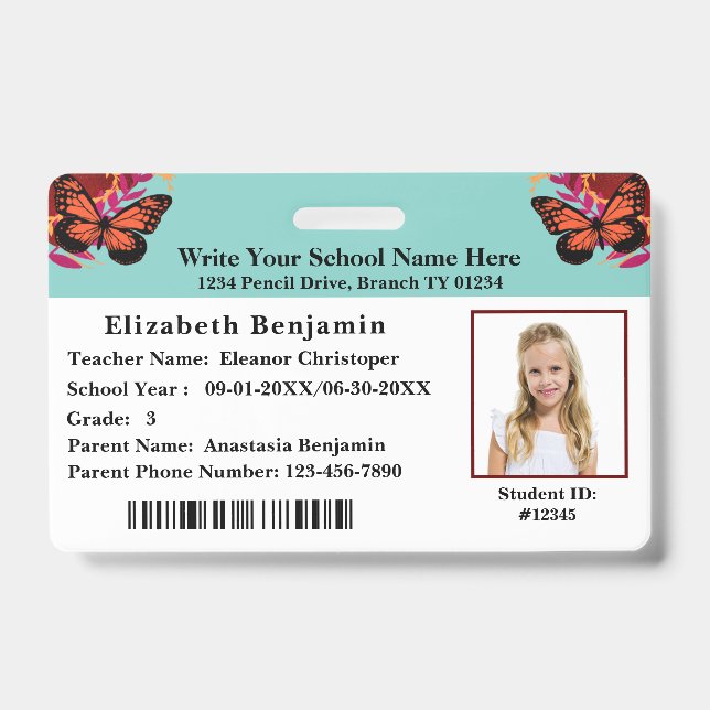  ID Identification Card School Student Bar Code Badge (Front)