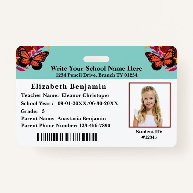  ID Identification Card School Student Bar Code ID Badge (Front)