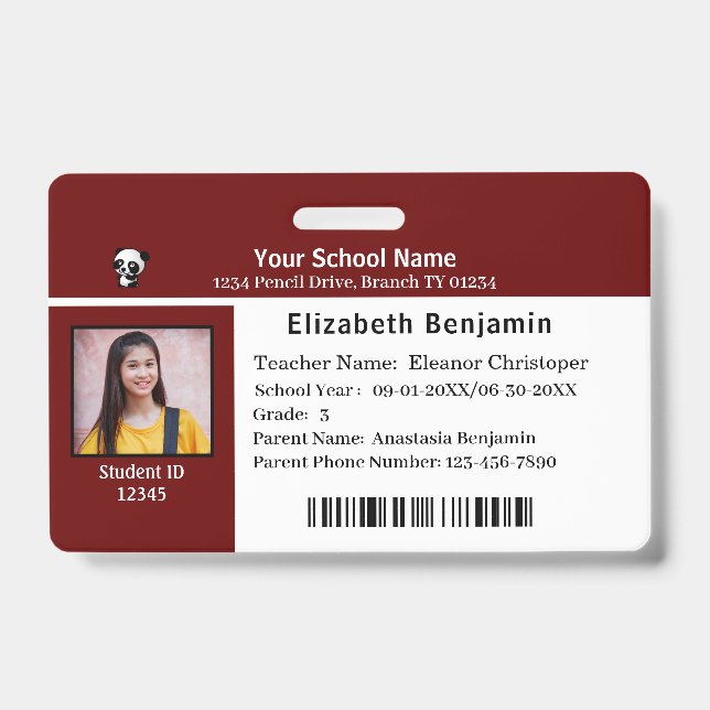 ID Identification Card Student Child Kids School   Badge (Front)