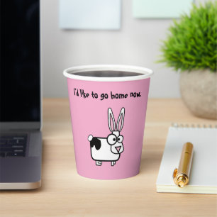 I'd Like to Go Home Now, Funny Cow / Bunny Cartoon Paper Cups