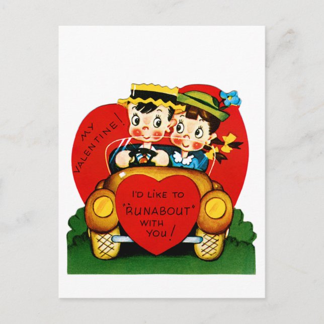 I'd Like To "Runabout" With You Valentine Holiday Postcard (Front)