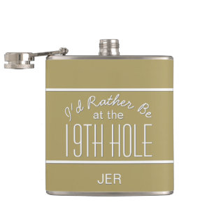 I'd Rather Be 19th Hole Golfers Monogrammed Drink Hip Flask