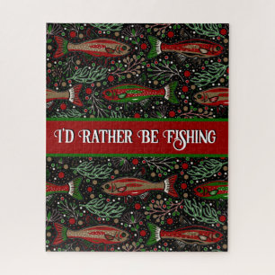 I'd Rather Be Fishing Christmas Brook Trout Jigsaw Puzzle