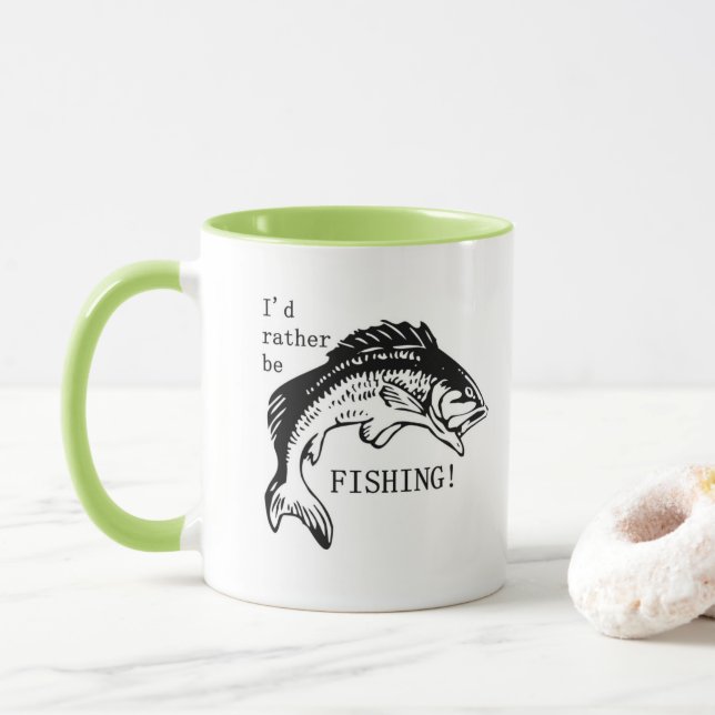 I'd Rather Be Fishing Coffee Mug Cup Fisherman (With Donut)