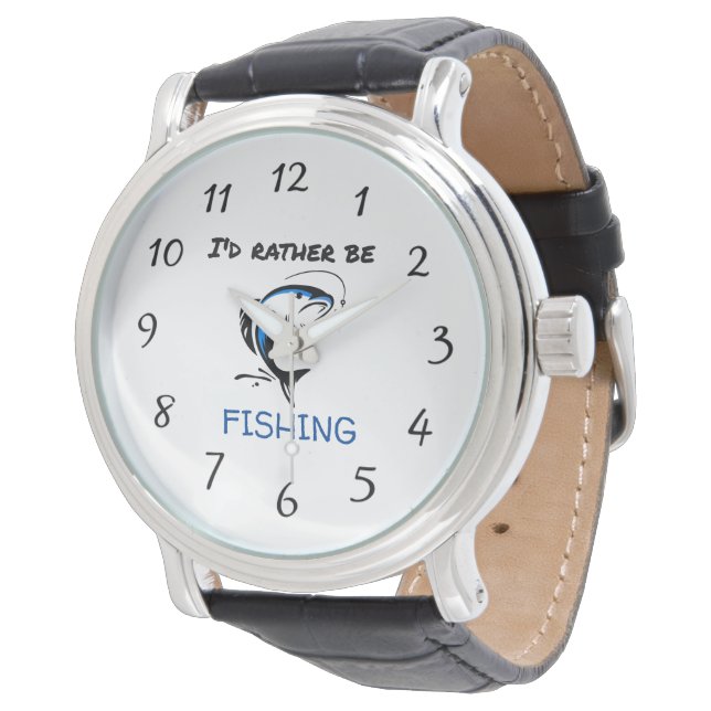 I'D Rather Be Fishing Leather Watch (Angled)