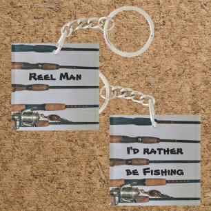 I'd Rather be Fishing Rods and Reel Photographic Key Ring