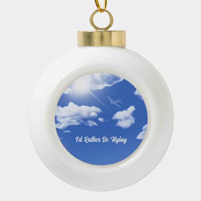 "I'd Rather Be Flying" Plane Round Xmas Ornament (Front)