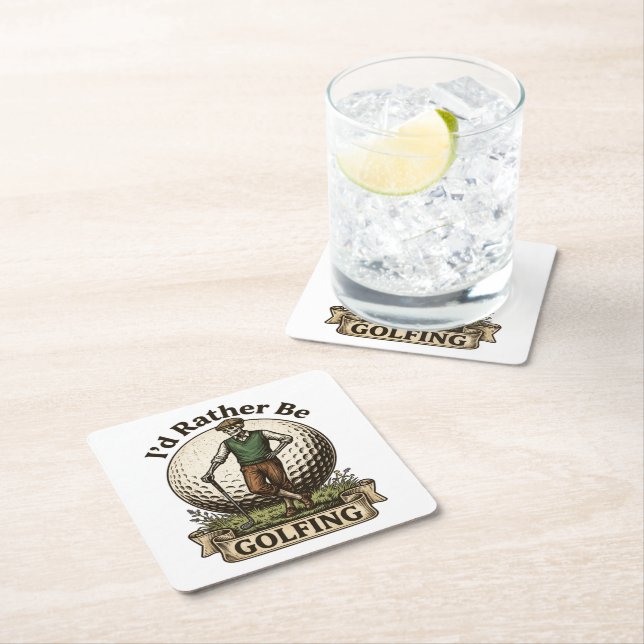 Id Rather Be Golfing  Square Paper Coaster (Insitu)